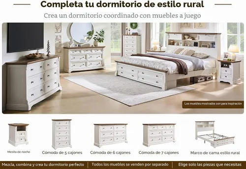 Vista 7 de T4TREAM Farmhouse - Cómoda de 3 cajones para dormitorio, cofres pequeños de Blanco antiguo