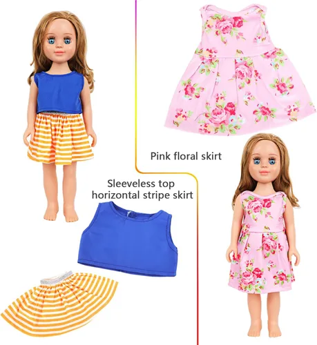 Vista 5 de MSYO Paquete de ropa y accesorios para muñecas de 18 pulgadas, juego de 19 piezas con 5 ropa, 2 zapatos (8 opciones de estilo) y 2 calcetines