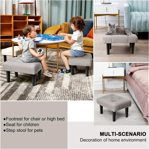 Vista 21 de HOUCHICS Taburete acolchado de piel, pequeño reposapiés otomano con patas de madera, moderno reposo rectangular para sala de estar, sofá, escritorio