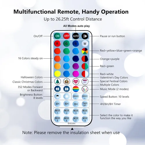 Vista 8 de BrizLabs Guirnalda de luces de hadas – Paquete de 2 luces LED de 66 pies, 200 luces LED que cambian de color con control remoto, enchufable RGB