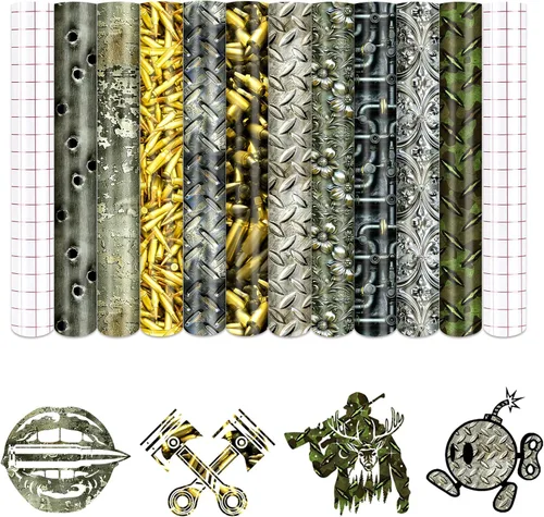 Vinilo adhesivo permanente con diseño de bala de metal, 10 hojas de 12 x 10 pulgadas, impermeable, metálico HTV para tazas, manualidades,