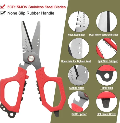 Vista 3 de Swiss+Tech Kit de herramientas de pesca, pinza de pescado con escala, alicates de pesca multifunción, tijeras de línea trenzada, equipo de pesca