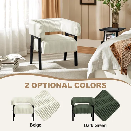 Vista 8 de Yaheetech Juego de 2 Sillas de Acento de Pana Tipo Barril, Sillón Tapizado Moderno con Patas de Madera Maciza, Cómoda Silla de Descanso con Asiento