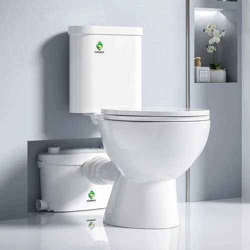 SUPERFLO Sistema de inodoro macerante silencioso y potente de descarga ascendente para lavabo y bañera con bomba de inodoro de 600 W y ventilación