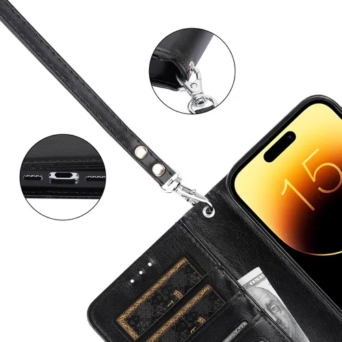 Vista 8 de Bocasal Funda tipo cartera desmontable para iPhone 15 Pro con bloqueo RFID, ranuras para tarjetas, soporte de cuero PU premium magnético con soporte