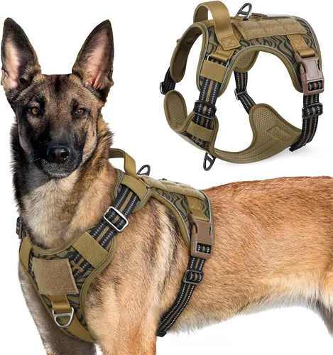 Vista 63 de rabbitgoo Arnés táctico para perros grandes, chaleco de servicio militar sin tirones con asa y Molle, fácil control para entrenar y caminar, correas