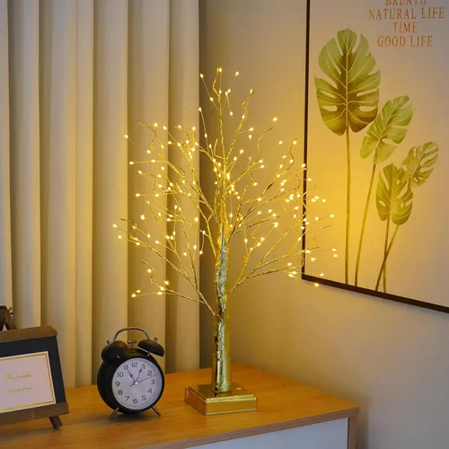 Vista 8 de Lámpara de árbol artificial de 144 LED con temporizador, árboles de abedul con luces LED, lámpara de árboles iluminada con USB / batería, espíritu