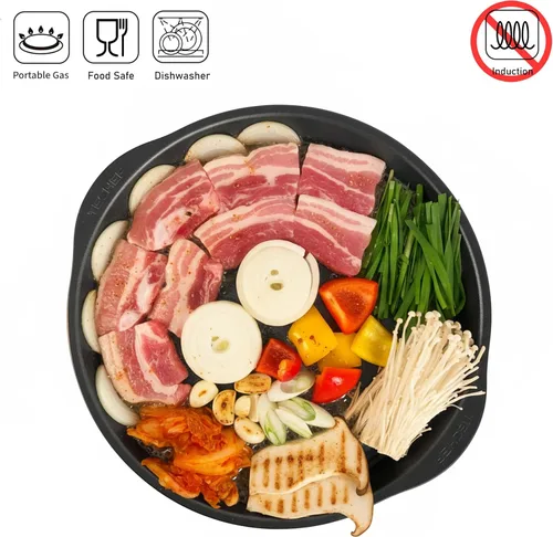 Vista 7 de TECHEF - Sartén antiadherente para barbacoa coreana, fabricada en Corea (negro)