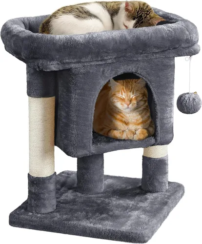 Vista 13 de Yaheetech Torre de árbol para gatos de 23.5 pulgadas, condominio para gatos con postes rascadores cubiertos de sisal, muebles de centro de Beige