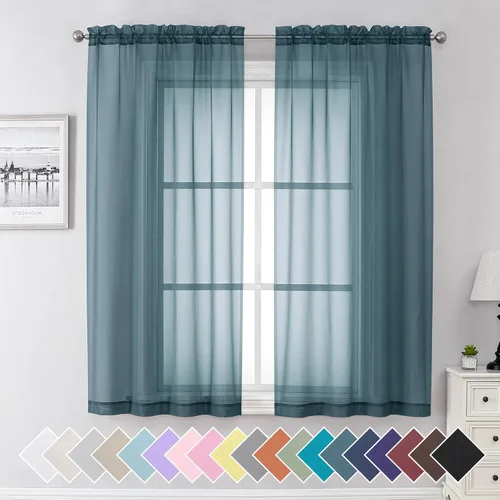 Vista 163 de Aiyufeng 2 paneles de cenefa transparente negra de 14 pulgadas de largo, cortinas cortas para dormitorio, cortinas de cocina para ventana pequeña