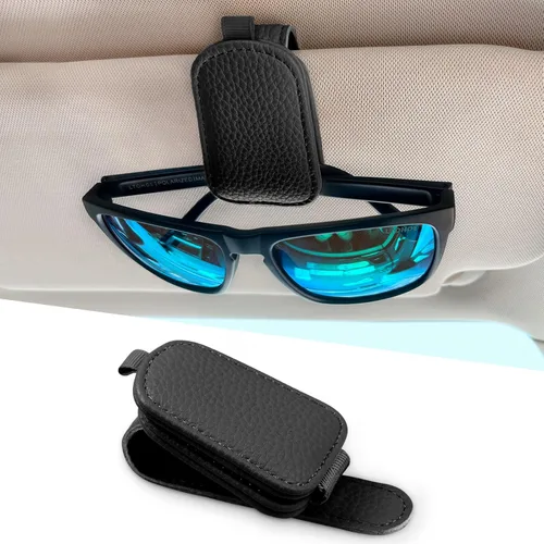 Vista 8 de LTOHOE 1 Paquete Soporte para Gafas de Sol para Coche, Soporte Magnético de Cuero para Gafas de Sol y Clip para Tarjeta de Ticket, Universal