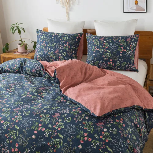 Vista 52 de HoneiLife Juego de funda de edredón floral 100% algodón, 3 piezas, suave, ropa de cama botánica con cierre de cremallera y lazos en las esquinas