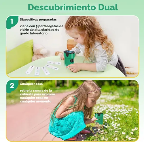 Vista 5 de Microscopio portátil 1000X para niños, pantalla 4K de 2.0 pulgadas, mini microscopios digitales de bolsillo recargable, kit de diapositivas