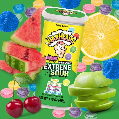 Vista 3 de Caramelos duros ácidos extremos Sweetzo Warheads Minis, sabores de frutas surtidos, 1.75 onzas (paquete de 3)