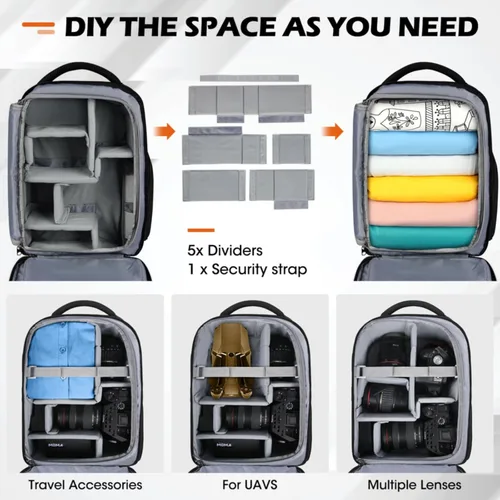 Vista 6 de SDYSM - Mochila profesional para cámara DSLR, SLR, mirrorless, impermeable, con compartimento para laptop de 14 pulgadas, cubierta contra la lluvia