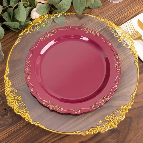 Vista 18 de Efavormart - Paquete de 10 platos de postre de plástico duro transparente con bordes festoneados en relieve, platos de ensalada desechables
