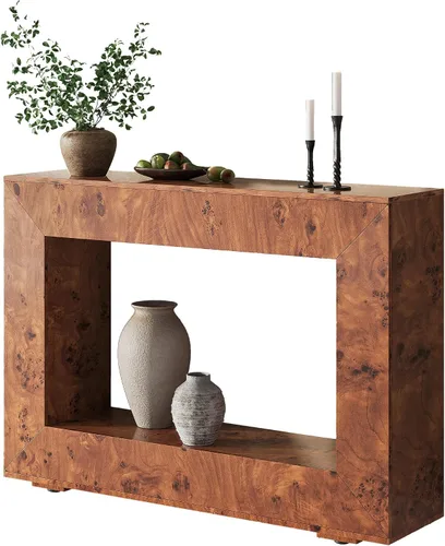 Vista 9 de AMERLIFE Mesa consola de madera Burl de 47.2 pulgadas, mesa de entrada Sofá moderno de lujo para sala de estar, entrada, pasillo, vestíbulo y Marrón