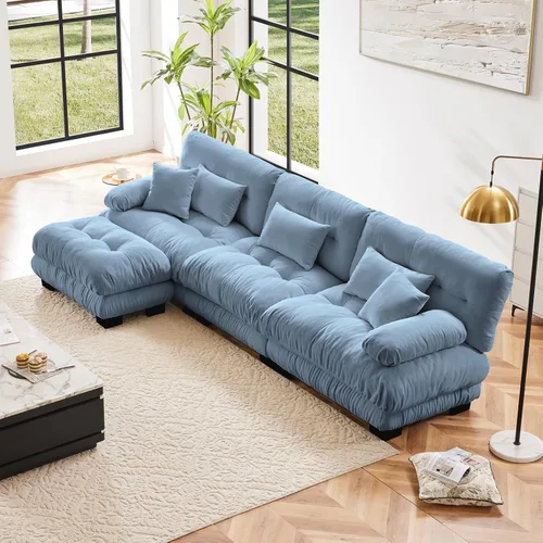 Vista 20 de Sofá modular en forma de U de 118 pulgadas con 2 otomanas, sofá de nube de terciopelo peletizado con almohadas de apoyabrazos de refuerzo, cómodo