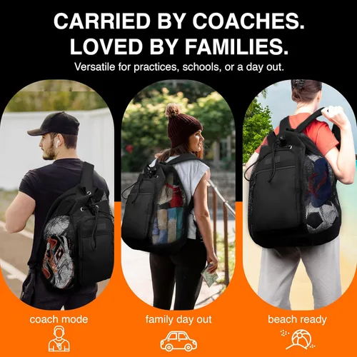 Vista 6 de Fitdom Mochila de equipaje de malla resistente pequeña para equipos con correa de hombro ajustable para entrenador. 2 compartimentos de diferentes