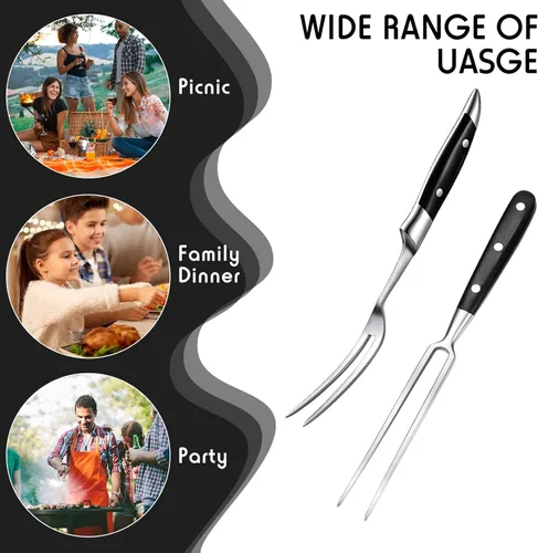 Vista 7 de CHENGU 2 tenedores para tallar carne de 12 pulgadas de acero inoxidable para servir cocinar con mango de madera, parrilla clásica con mango de ABS