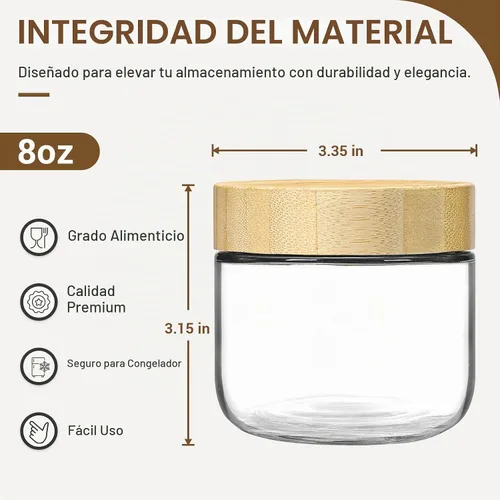 Vista 2 de NETANY Paquete de 4 tarros de vidrio de 8 onzas con tapas herméticas, recipientes de avena durante la noche con tapas de bambú, tarros de ensalada