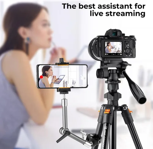 Vista 3 de K&F CONCEPT Trípode de Video de 70", Trípode para Cámara, Trípode de Viaje Ligero con Cabezal de Inclinación Panorámica Giratorio de 3 Vías Carga