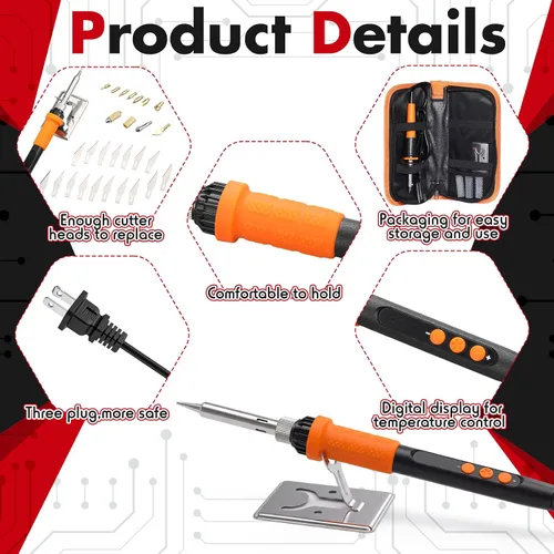 Vista 5 de ZeahVeyora Cortador de plástico eléctrico del cortador de la espuma del cuchillo caliente de 31 PC para DIY