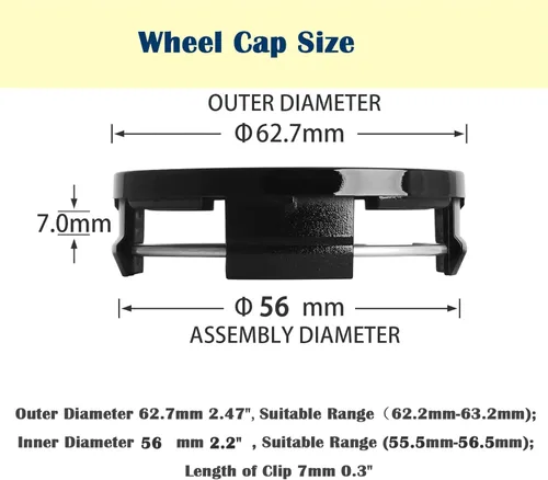 Vista 2 de Kit de tapas centrales para rueda de automóvil, 2.5 pulgadas, 2.5 pulgadas, interior de 2.2 pulgadas, compatible con Dodge RAM 1500 tapas de cubo