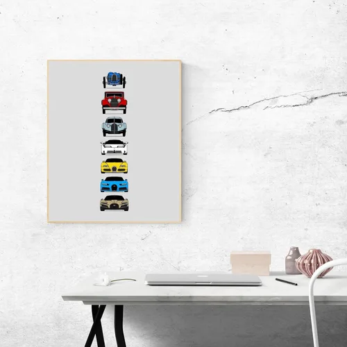 Vista 6 de Custom Car Posters Handmade Poster compatible with Bugatti Generations Print of Best of Bugatti (Type 35, Type 41, Type 57SC, EB110, Veyron, Chiron)