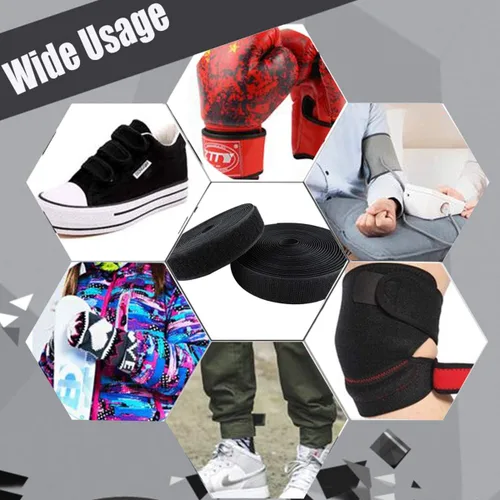 Vista 4 de Cinta de gancho y bucle para coser 1 pulgada, tiras de nailon no adhesivas en la parte trasera, cinta de tela no adhesiva entrelazada, negra, 11.5