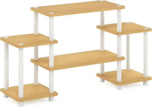 Vista 6 de Furinno Turn-N-Tube - Soportes para TV sin herramientas, madera de haya/blanco, esquina cuadrada