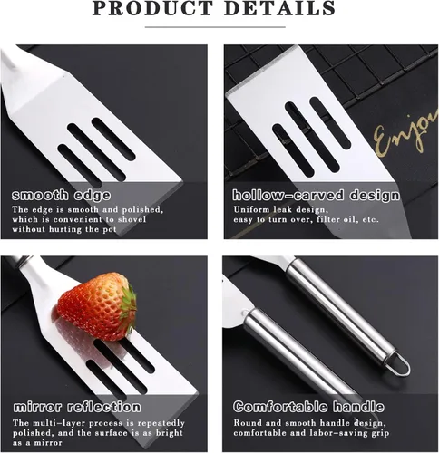 Vista 4 de Juego de 4 espátulas de servir mini brownies para servir con espátula de pescado y mini espátula de acero inoxidable, antiadherente, fácil