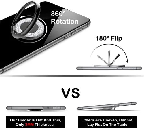 Vista 4 de Soporte adhesivo para anillo de teléfono para teléfono y funda de teléfono (negro brillante)