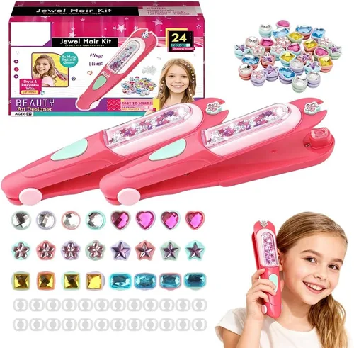 Vista 7 de Sellador de gemas para el cabello para niñas, herramientas de peinado de diamantes con purpurina para el cabello, herramientas de peinado