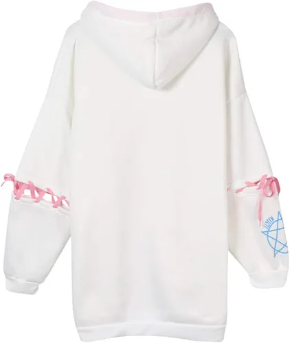 Vista 2 de BSTANG Sudadera con capucha de otoño con cordones de dibujos animados con estampado de pentáculo, de manga larga, kawaii para mujer