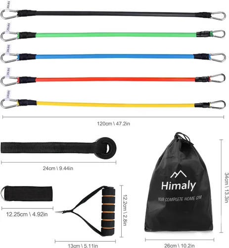 Vista 4 de Resistance Bands Set, Himaly Exercise Bands Strength Training Fitness Bands Workout Elastic Bands with Legs Ankle Straps, Door Anchor, Handles &