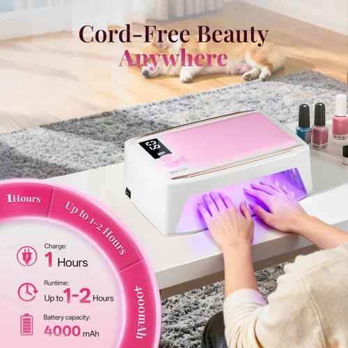 Vista 5 de krofaue Lámpara de uñas UV de curado rápido de 380 W con sensor automático, luz UV inalámbrica profesional para uñas de gel con reposabrazos