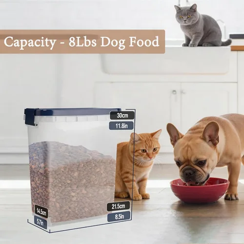 Vista 4 de Contenedor de almacenamiento de comida para gatos de 5 a 10 libras con cuchara, recipiente hermético para alimentos para perros, gatos, semillas