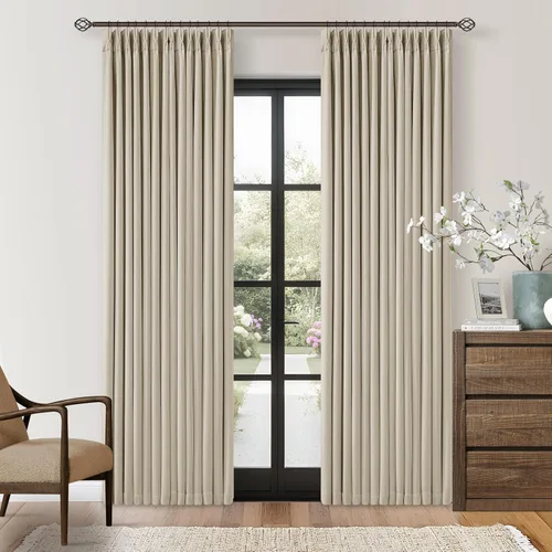 Vista 27 de Juego de 2 paneles de cortinas plisadas negras de 80 pulgadas para sala de estar, cortinas plisadas de lino con forro de 80 pulgadas de largo, 100%