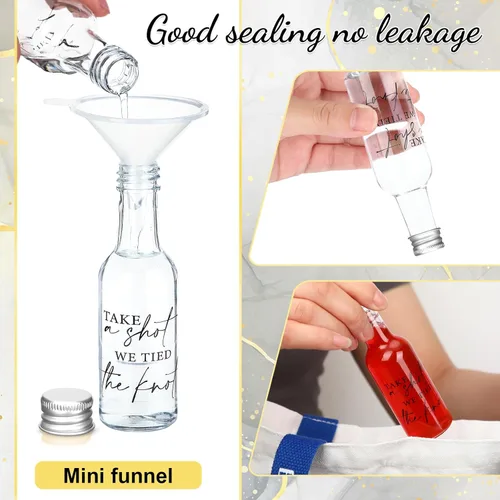 Vista 7 de Bokon Mini Wedding Liquor Bottles Take a Shot We Tied The Knot Shot Glasses for Guests 1.7 Fl Oz/ 50 ml Plastic Reusable Empty Bottle with Cap