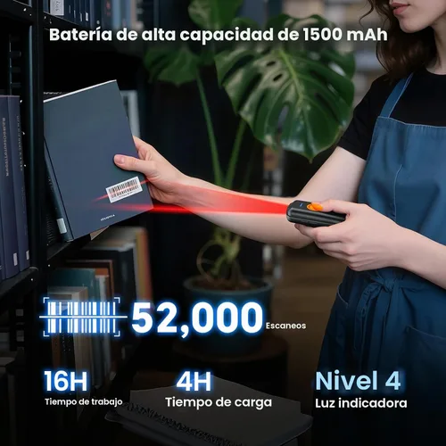 Vista 4 de Eyoyo Mini escáner de código de barras Bluetooth: escaneo 1D rápido y preciso, escáner de código de barras inalámbrico y USB con cable