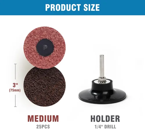 Vista 2 de S SATC 25 discos de lijado medianos de 3 pulgadas, discos de cambio rápido, 1 soporte de vástago de 1/4 de pulgada para amoladora de matriz, disco