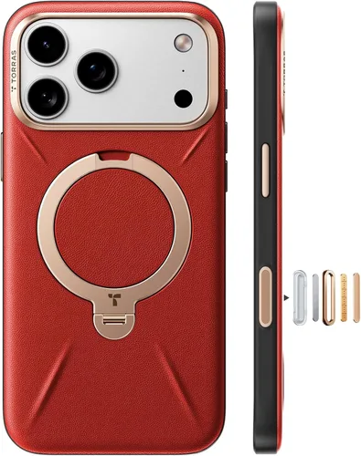 Vista 10 de TORRAS Q3 VegSkin - Funda de piel para iPhone 17 Pro Max, soporte magnético de 360 grados, compatible con MagSafe, control de cámara, a prueba