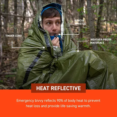 Vista 4 de Survive Outdoors Longer Bivvy de Emergencia 90% - Viene con Silbato de Supervivencia y Cordón Paracord con Yesca - Agregar al Kit de Emergencia