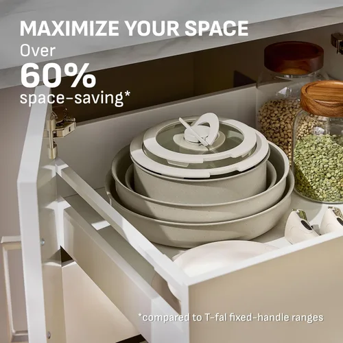 Vista 2 de T-fal Ingenio Essentials - Juego de utensilios de cocina con mango desmontable/extraíble de 11 piezas, granito titanio antiadherente, apto