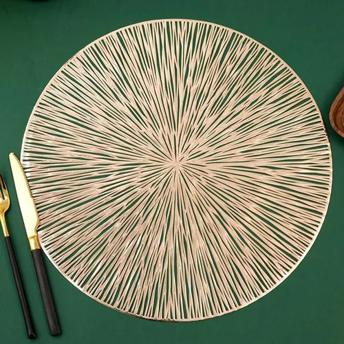 2/4/6pcs 38cm Round Hollow Waterproof Dining Placemats Gold, Heat Resistant Non-Slip PVC Table Mats for Home, Hotel Dining Restaurant (Gold,