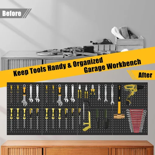 Vista 5 de PBHEPJ 8 paneles de metal para tablero de clavijas, tableros de clavijas resistentes para almacenamiento de herramientas de garaje y jardín, incluye