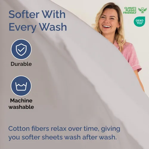 Vista 5 de Sábana bajera ajustable de algodón extra profunda de 400 hilos tamaño individual – Sábana bajera individual de lujo para hotel solamente – Se adapta