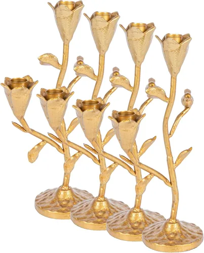 Vista 10 de Creative Co-Op Candelabro de hierro fundido forjado a mano con flores y pájaro, dorado