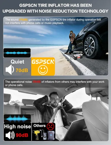 Vista 9 de GSPSCN Inflado 6 veces más rápido, bomba de compresor de aire portátil de 12 V, pantalla digital, inflador de neumáticos con linterna LED, bomba